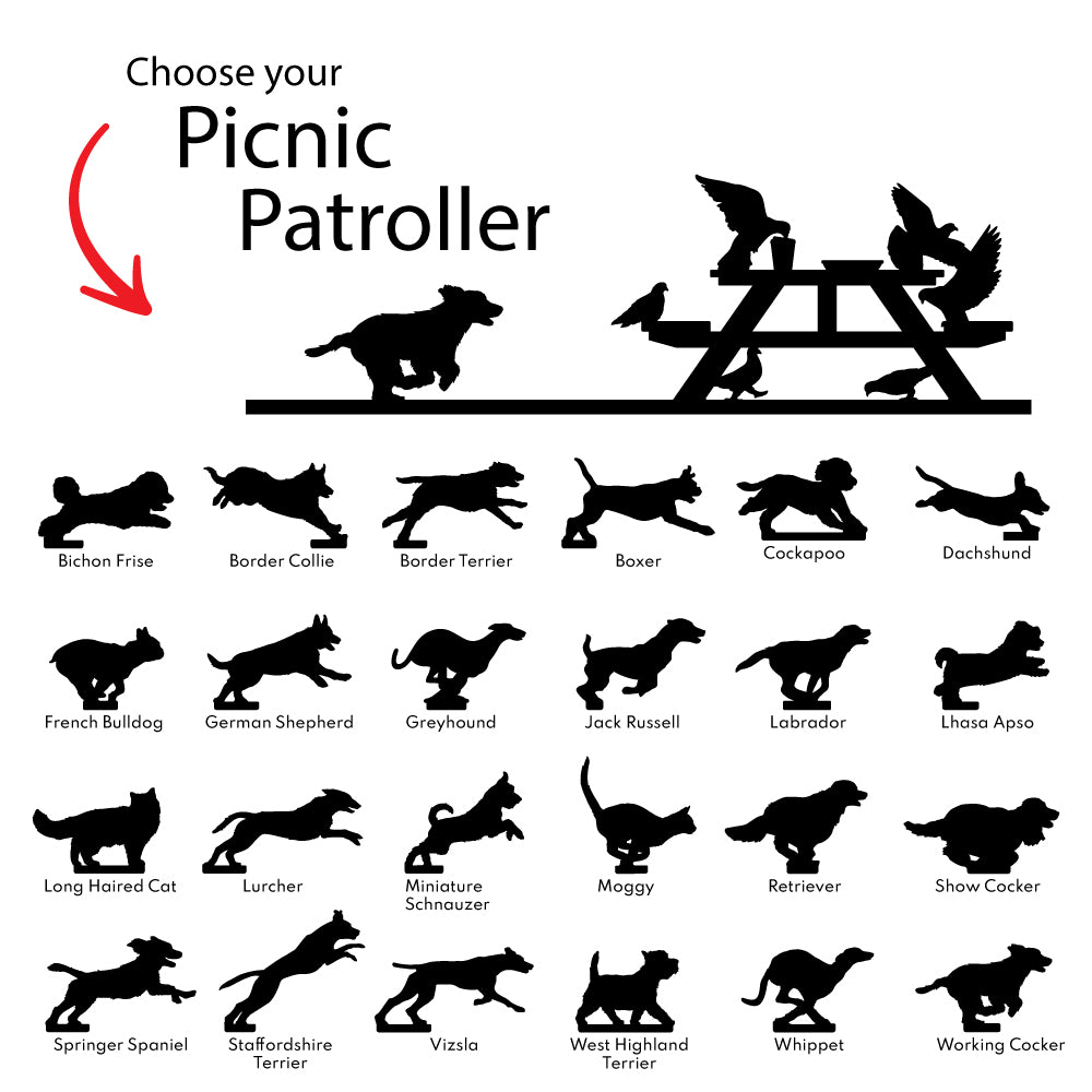 Picnic Patrol - Your Pet chasing off Pesky Pigeons (Choose from 24 Breeds)