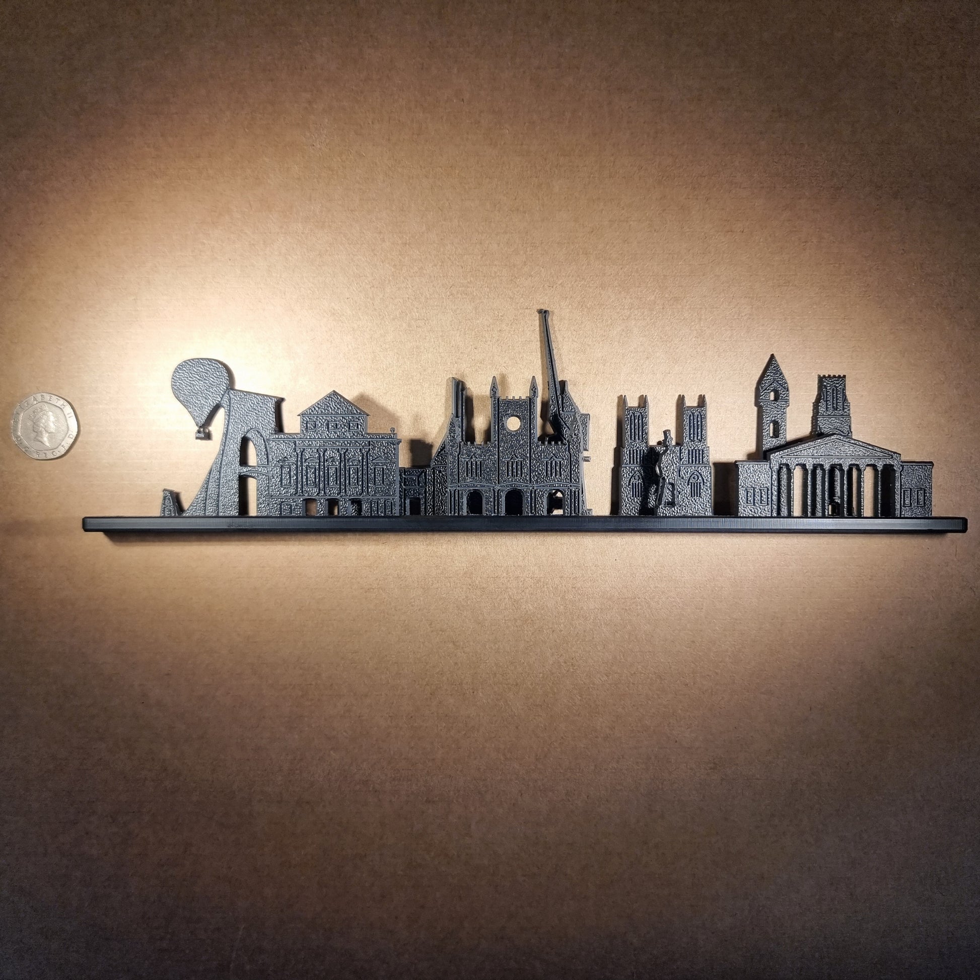 Bristol skyline ornament made from recycled plastic displaying scale of product