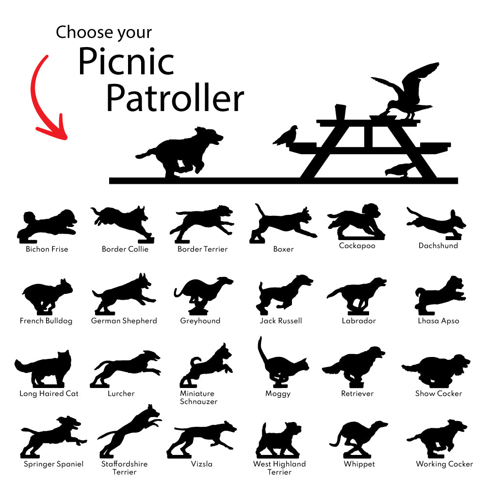 Picnic Patrol - Your Pet chasing off Pesky Seagull & Pigeons (Choose from 24 Breeds)